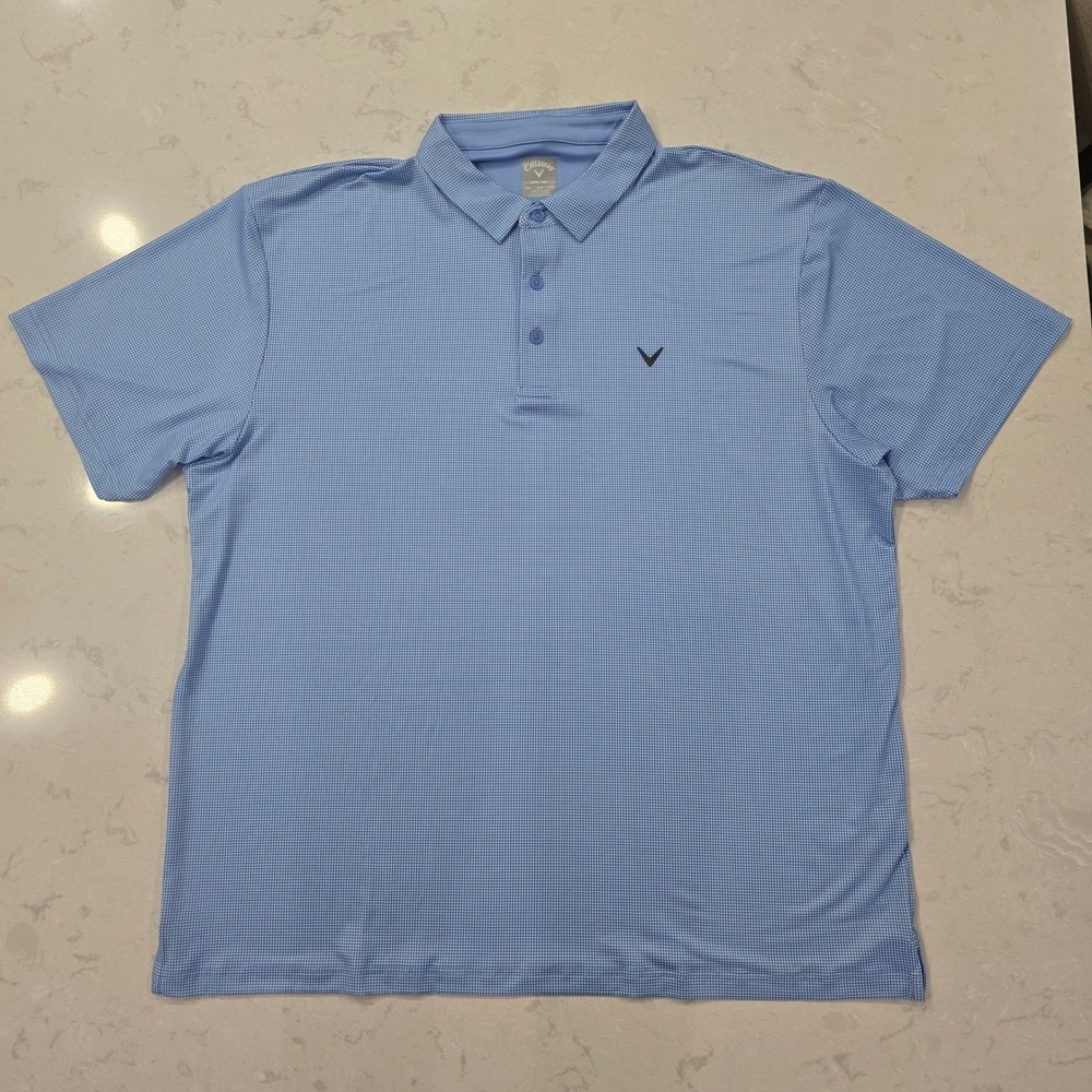 Callaway Opti-Dri Mens XXL Blue White Micro Check Golf Polo Shirt Short Sleeve
